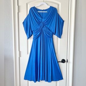 Vintage 70s Lilli Diamond Royal Blue Grecian Goddess Drape Dress Ruched Medium